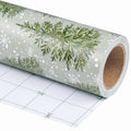 Sage Pine Trees wrapping paper roll, unrolled to show the white back with cut lines