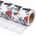 Red Barn Farmhouse wrapping paper roll, unrolled to show the white back with cut lines
